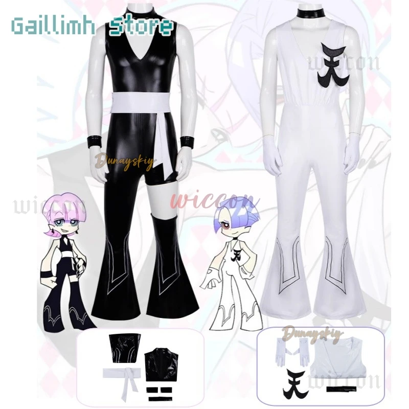 

New Panty & Stocking Polyurethane Cosplay Anime Black White Polyester Sexy Uniform Set Brother Party Play Outfit