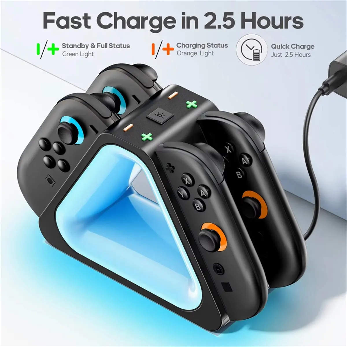 A3#(Upgraded) 2391F Controller Charger for Switch 2, 4 in 1 Charging Dock for Switch 2 Charger Stand Station with LED Lights