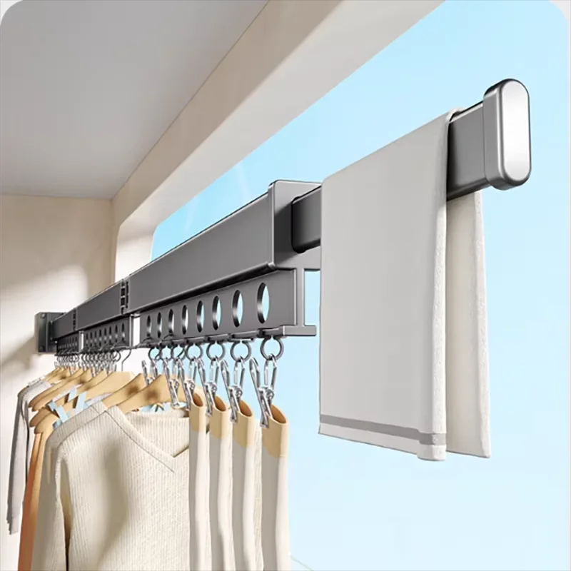 Balcony Folding Clothes Drying Rack Household Telescopic Punch-Free Side-Mounted Wall-Mounted Clothes Drying Rod Hardware