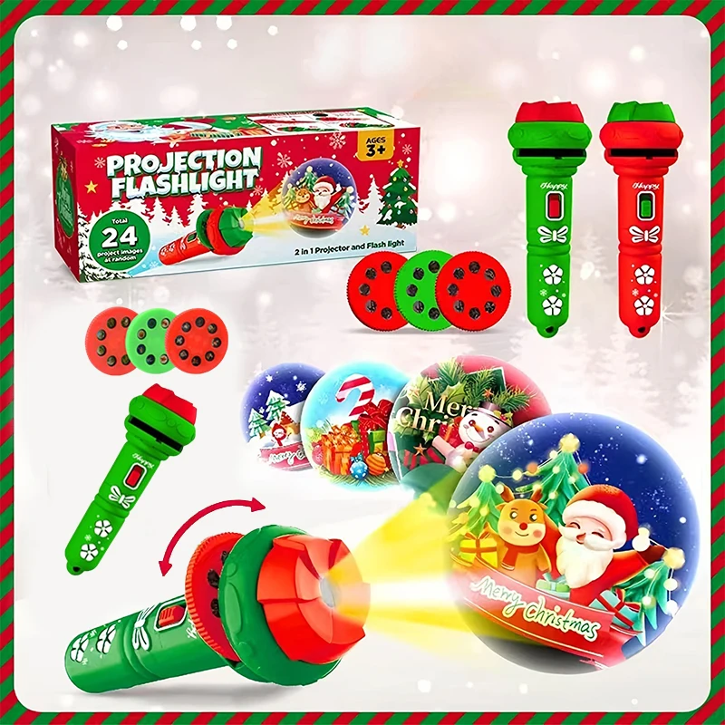 Christmas Flashlight Projector 24 Pattern Projection Flashlight Puzzle Toys Baby Early Education Toy For Children Xmas Gifts