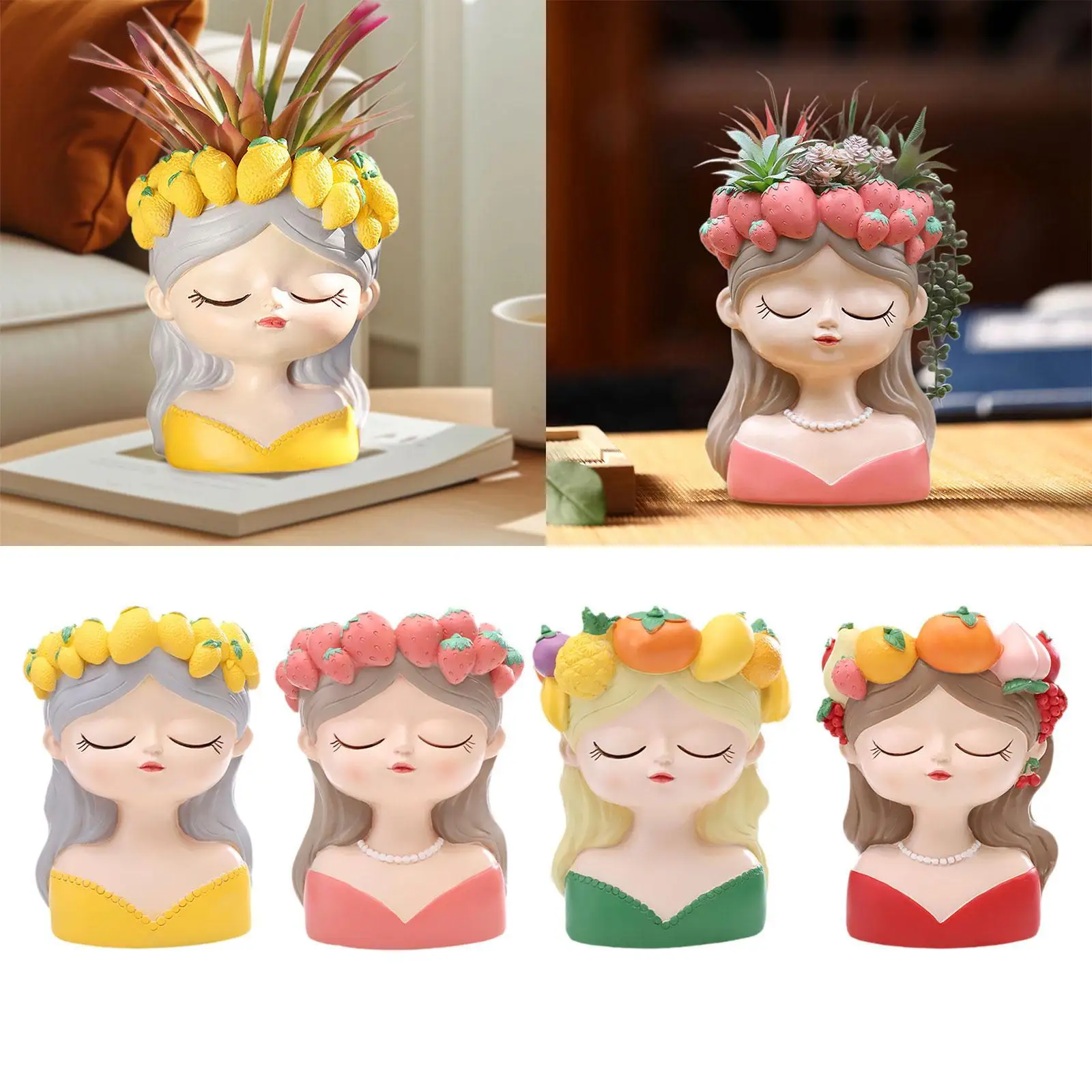 

Girl Flower Pot Cute Resin Planter Modern Gift Decoration Girl Plant Pot Vase for Entrance Indoor Desk Living Room Bookshelf