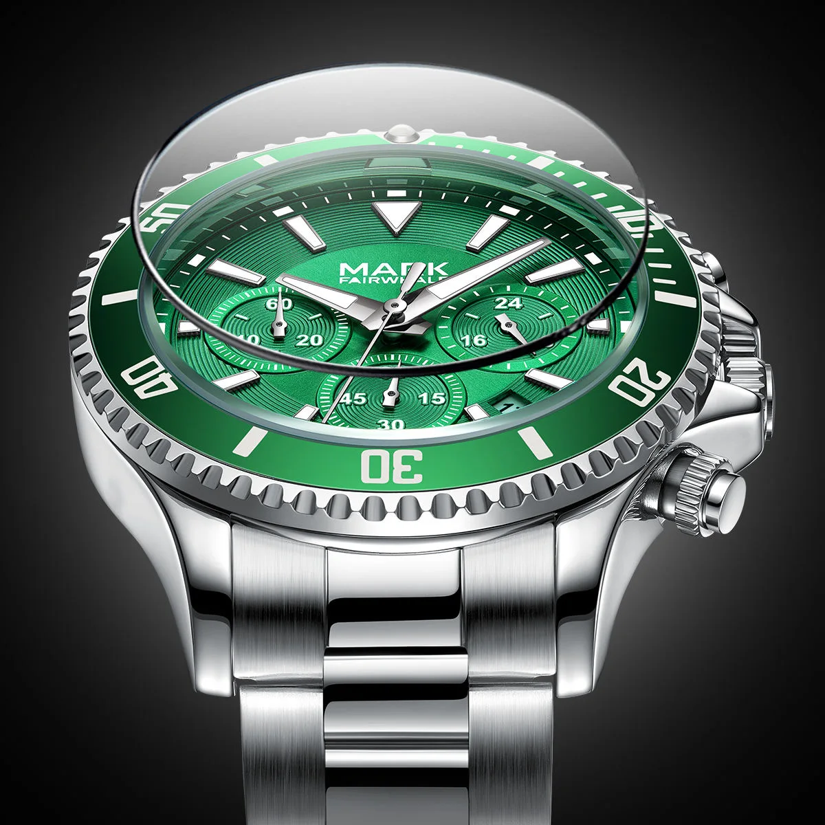 Luxury Men Stainless Steel Watches Fashion Green Date Chronograph Quartz Watch High Quality Business Luminous Waterproof Relojes