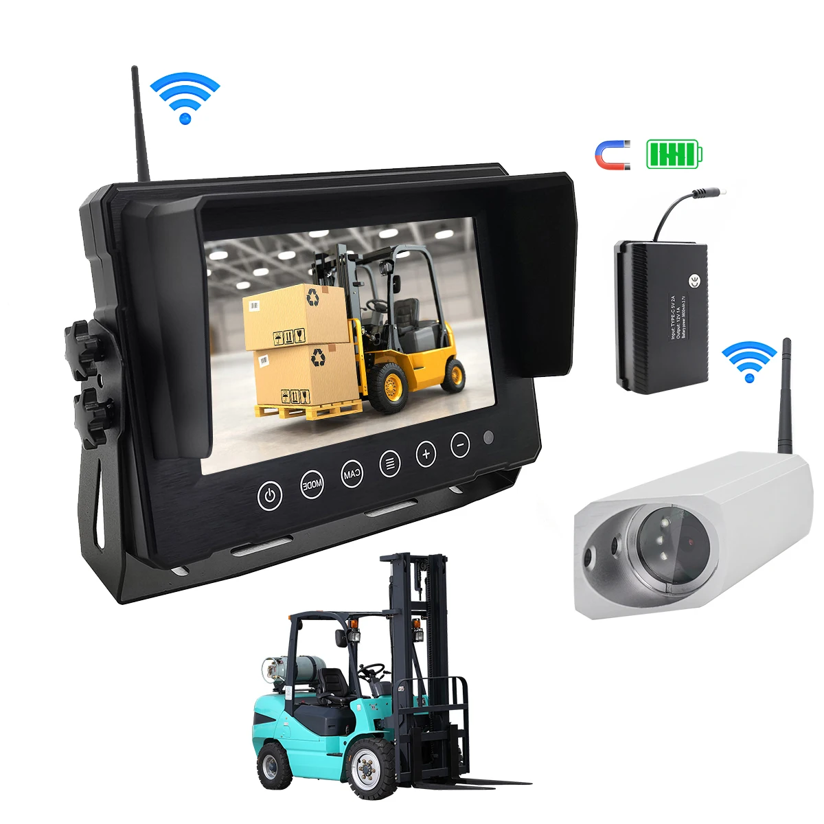 7 Inch 1024X600 Screen Rear View System 2.4G Digital Wireless Camera and 24V Car Monitor for Bus Truck Warehouse Forklift