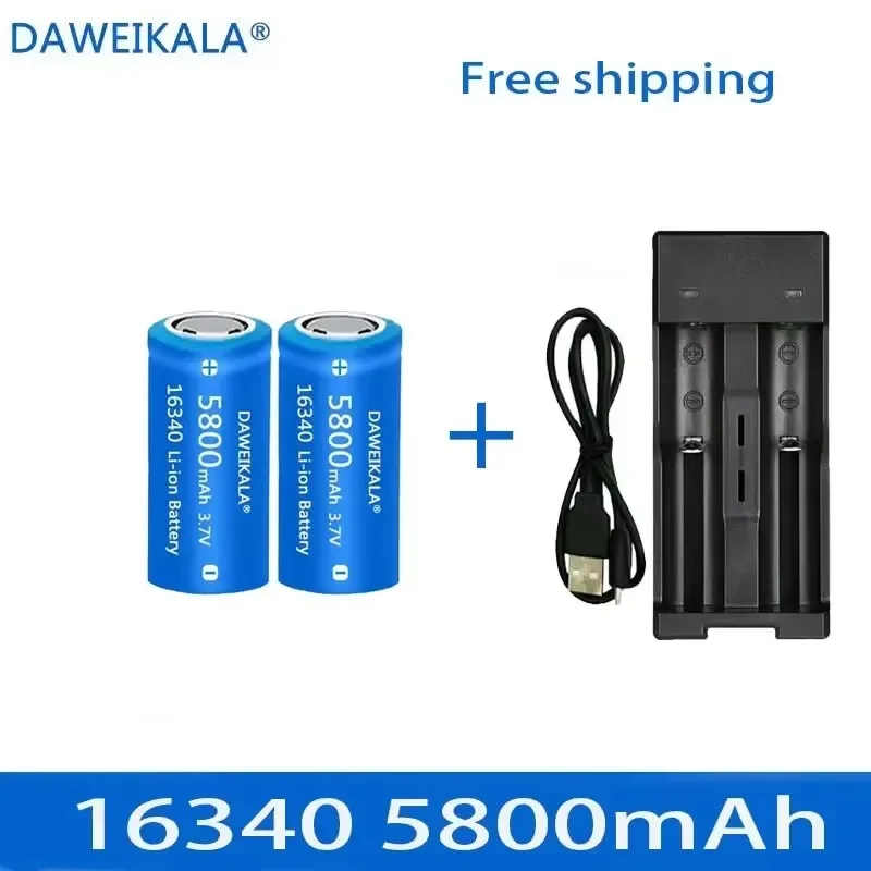 5800mAh rechargeable 3.7V Li-ion 16340 batteries CR123A battery for LED flashlight wall charger, travel for 16340 CR123A battery