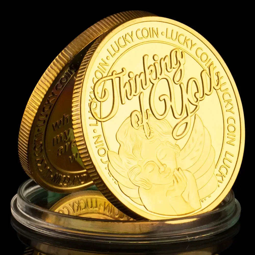 عملات معدنية قابلة للجمع من Thinking of You مطلية بالذهب شكرًا على شكل عملة محظوظة هدية مهرجان ديكور المنزل