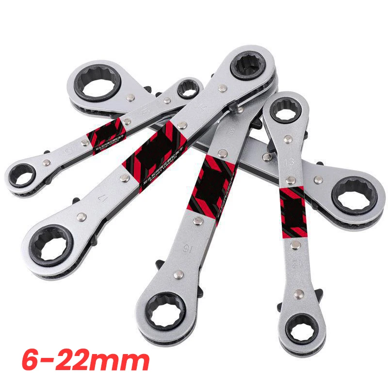 1Pc Double Head Ratchet Wrench Conditioner Valve Steel Ratchet Repairing Wrench 6-22mm for  Air Refrigeration Repair Hand Tools