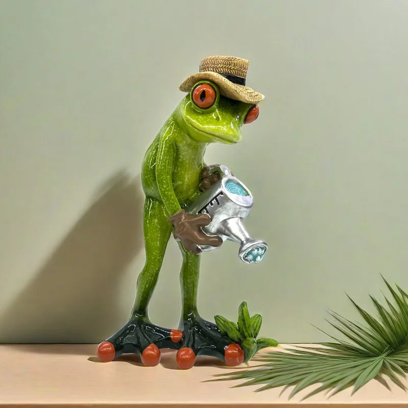 Funny Shovel Frog Sculpture Garden Potted Plant Decoration Accessories Resin Animal Figurines Cute Frog Statue Home Decoration