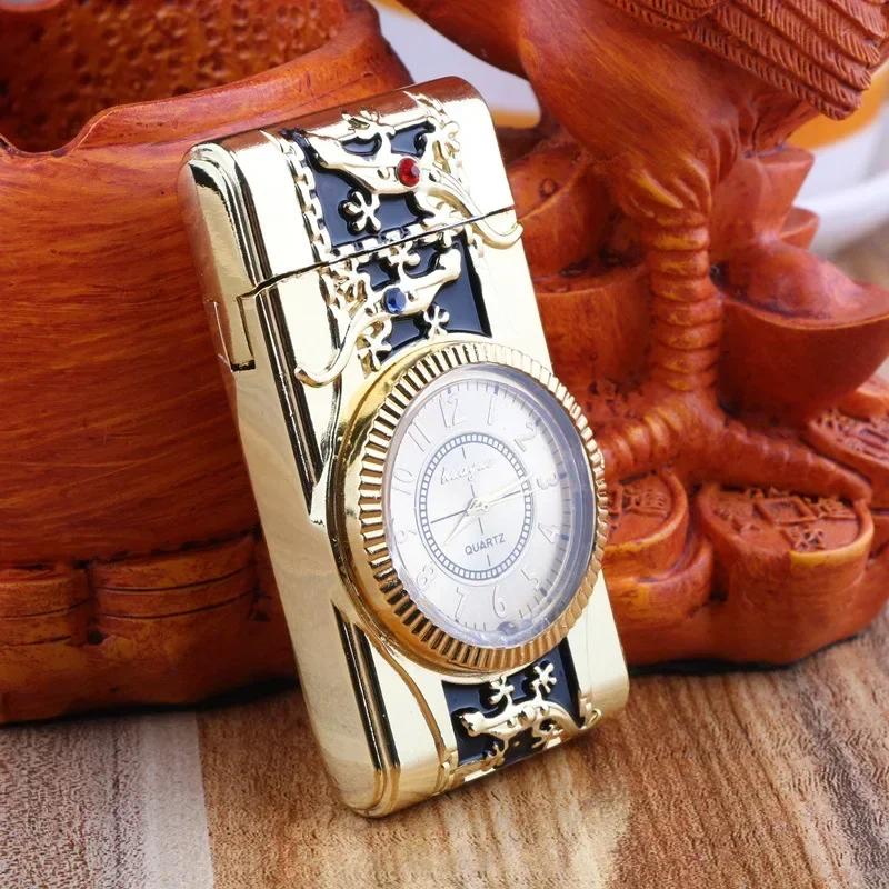 2026 Gecko Shape Quartz Clock Lighter, Compact Gas Lighter, Butane Jet Torch, Cigarette Cigar, Direct Fire Lighter, Men's Gift