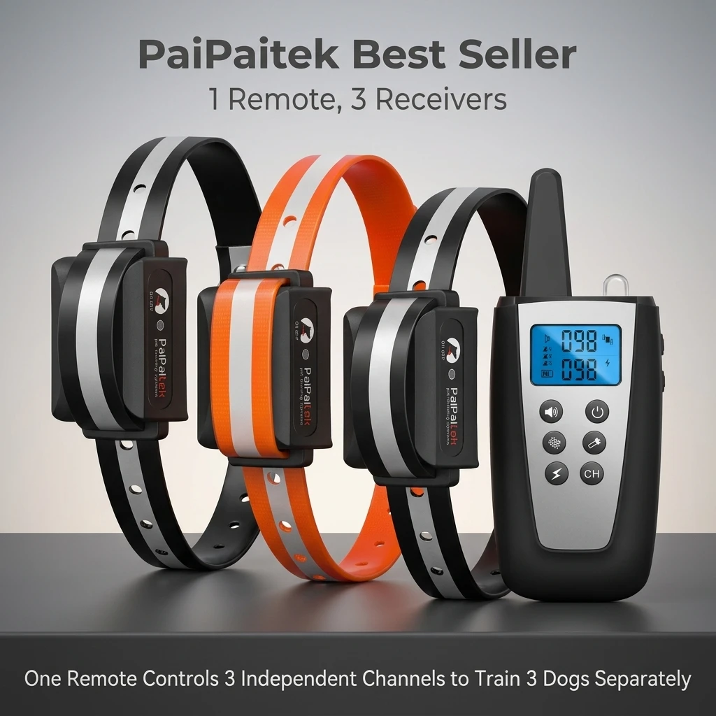 PaiPaitek Best Seller Custom Rechargeable Plastic Dog Training Collar 3-Dog Expandable 1000m Range IPX7 Waterproof 20+ Hours