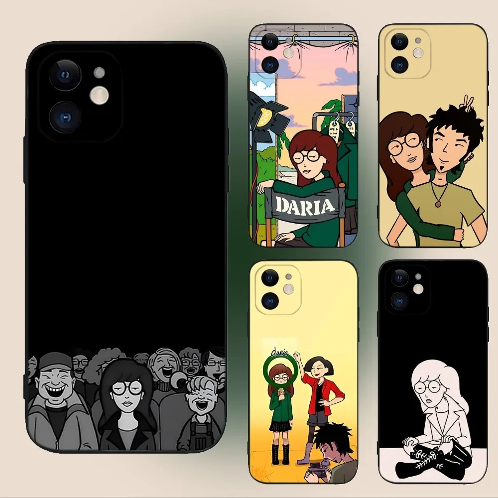 Cartoon D-Daria Phone Case For iPhone 15,14,13,12,11,Plus,Pro Max,XS,X,XR,SE,Mini,8,7 Soft Silicone Black Cover