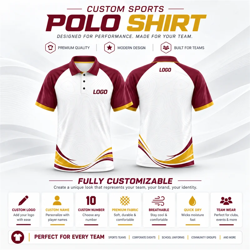Custom Sports Polo Shirt Personalized Logo Name Number Quick Dry Teamwear Top for School Leagues and Campus Spirit Days Wear