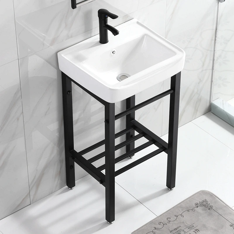 

Floor-to-ceiling washbasin integrated ceramic basin small apartment balcony bathroom washbasin stainless steel bracket column ba