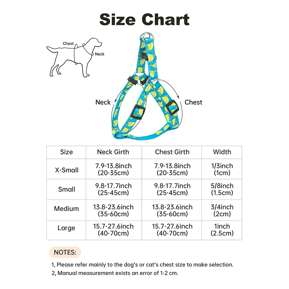All For Paws Dog Harness For Small Large Dogs Blue Lemon Printed Nylon Adjustable Vest Outdoor Walking Running Dog