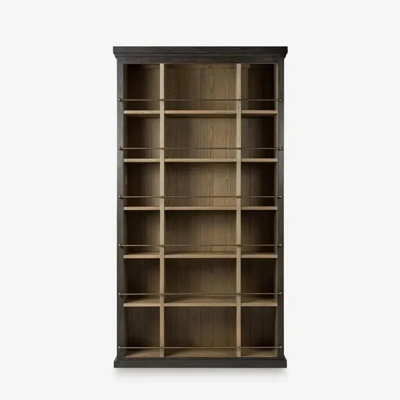 French Country Style Open Oak Display Cabinet with Metal Guide Rail Wooden Storage Showcase for Living Room Custom OEM ODM