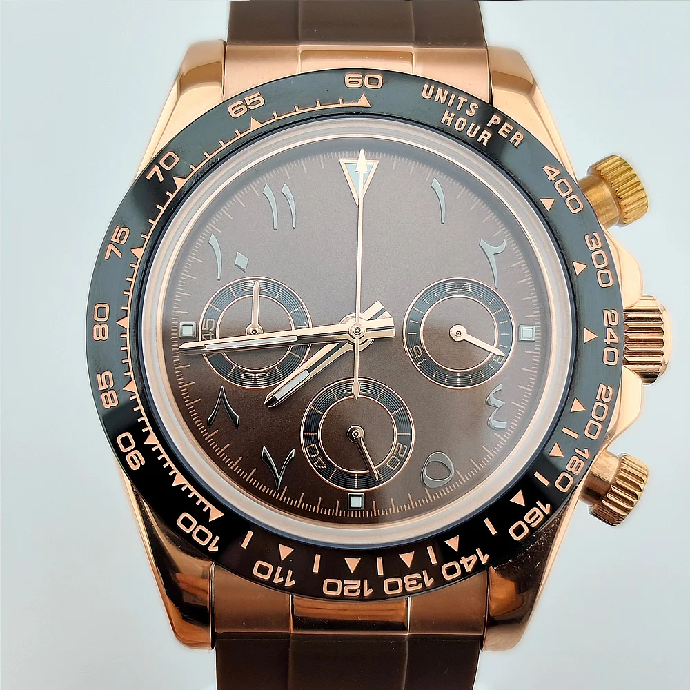 39MM Men's Watch VK63 Watch Three Eye Dial Sapphire Glass Stainless Steel Waterproof Case Quartz Watch Timetable NO logo Watch