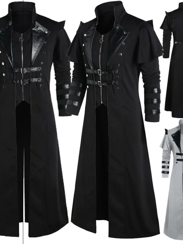 

Retro Long Punk Jacket Halloween Performance Men's Fashion Breathable Polyester Windbreaker Long Sleeve No-Fur Coat