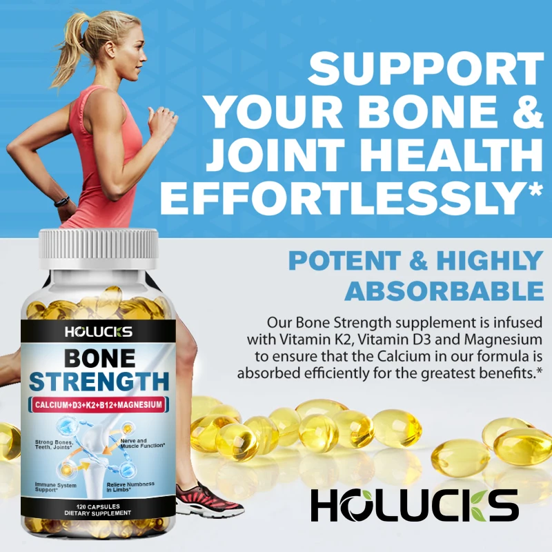 Bone Strength Supplement Capsules with Calcium Magnesium Vitamin D3 K2 Zinc & B12, Bone & Muscle Support - High Absorption