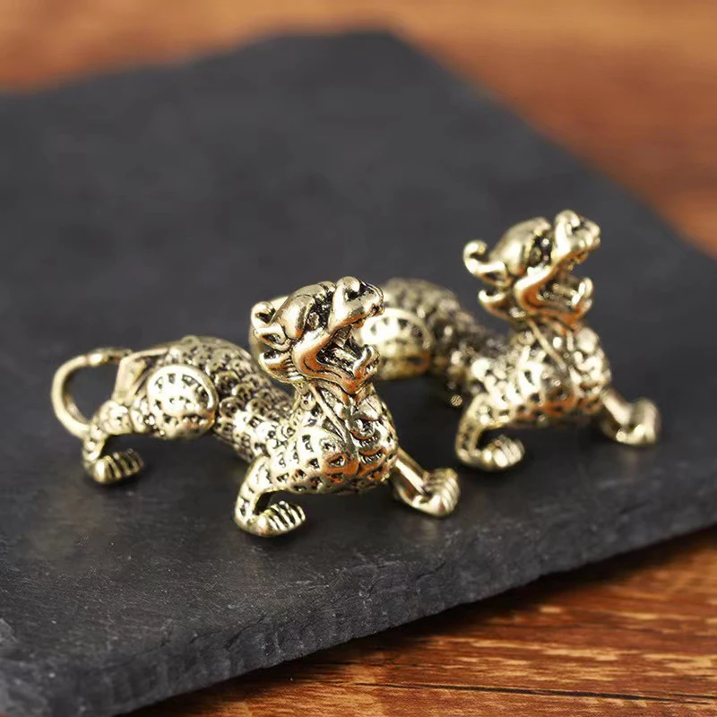 C 1PC new Statue Figurine Wealth Brass Decor Prosperity Chinese Style Ornament Qilin Dragon Luck Animal Fengshui Vintage
