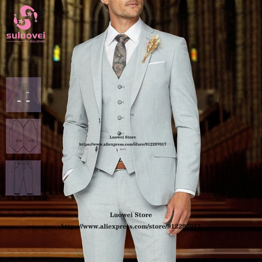 

Fashion Linen Suits For Men Summer Slim Fit 3 Piece Pants Set Formal Groom Wedding Notch Lapel Tuxedo Costume Homme Pour Mariage