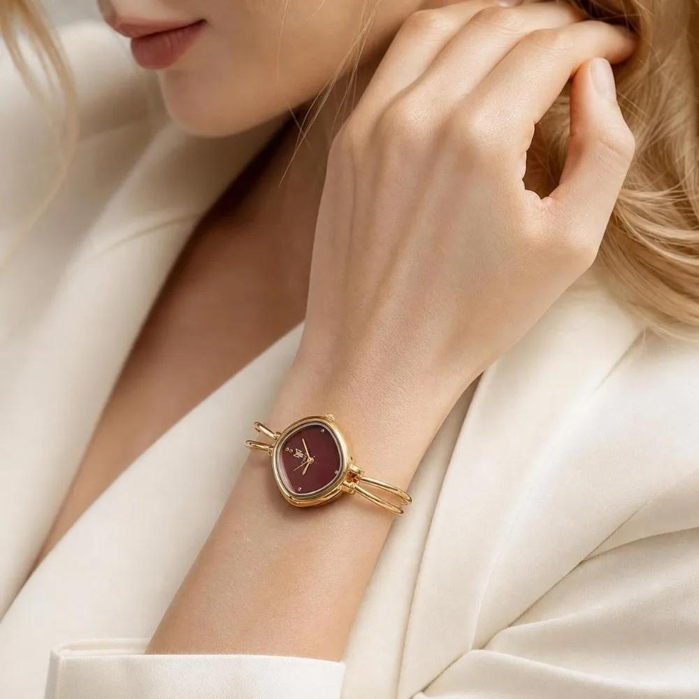 Vintage Solid Color Dial Square Bangle Watch Ultra-thin Curved Strap Thin Metal Bracelet Bracelet Wristwatch Ladies Wristwatch