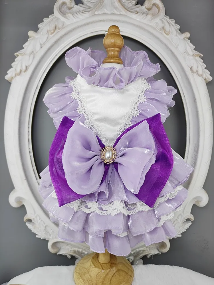 

Handmade Dog Clothe Pet Dress European Palace Princess One Piece Costume Purple Glass Tulle Wedding Party Holiday Maltese Poodle