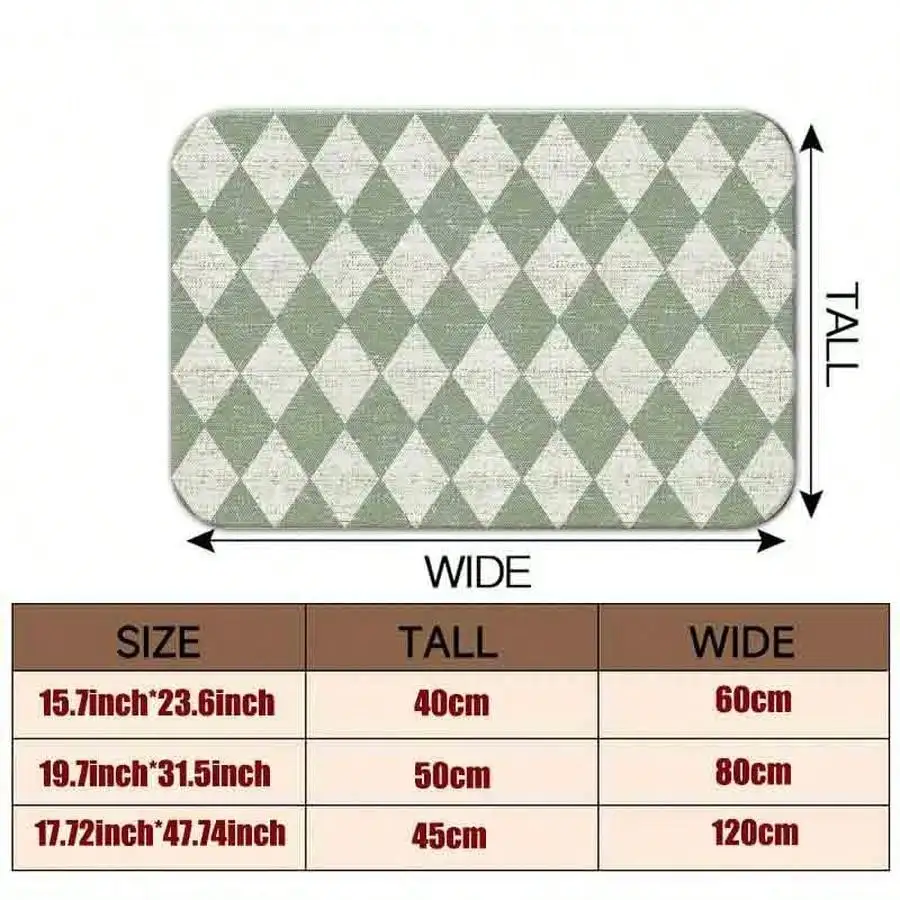 1pc Flannel Floor MatVintage Sage Green Geometric Diamond Print Non-Slip Area Rug Textured Rustic Woven Style Floor MatNon-Slip, Machine Washable, Soft Area Rug