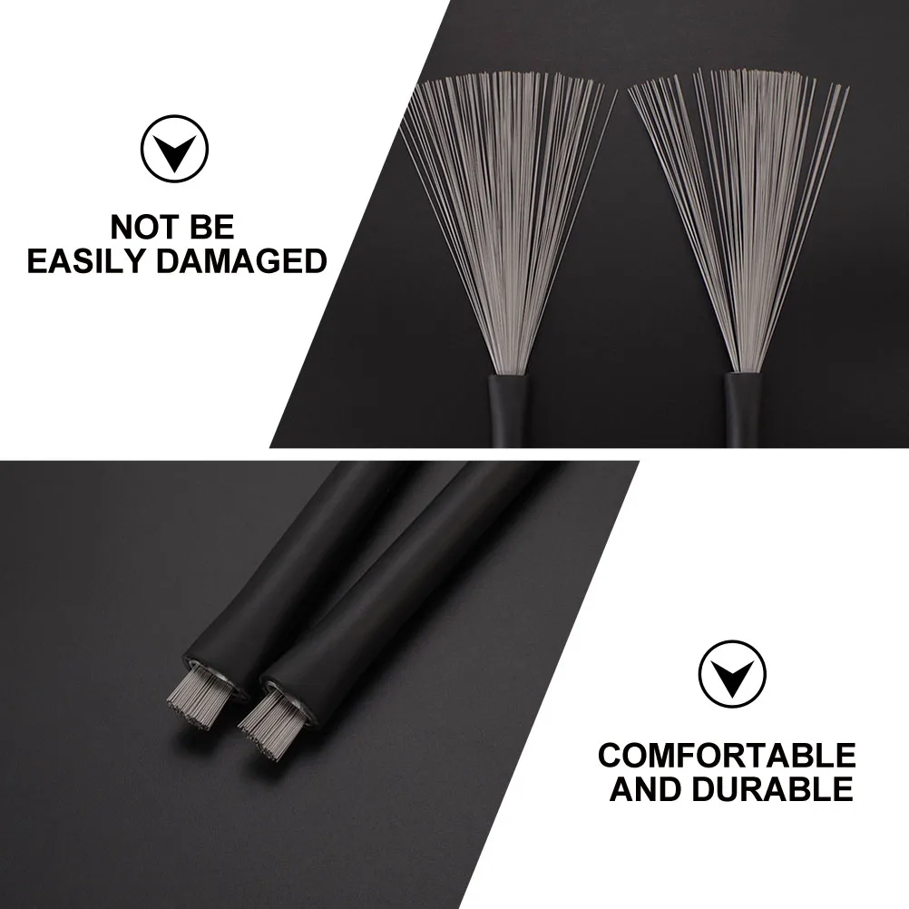 

1 Pair Steel Handle Retractable Wire Drum Brushes For Jazz Percussion Cleaning Rubber Grip Durable Drumstick Brush Stick