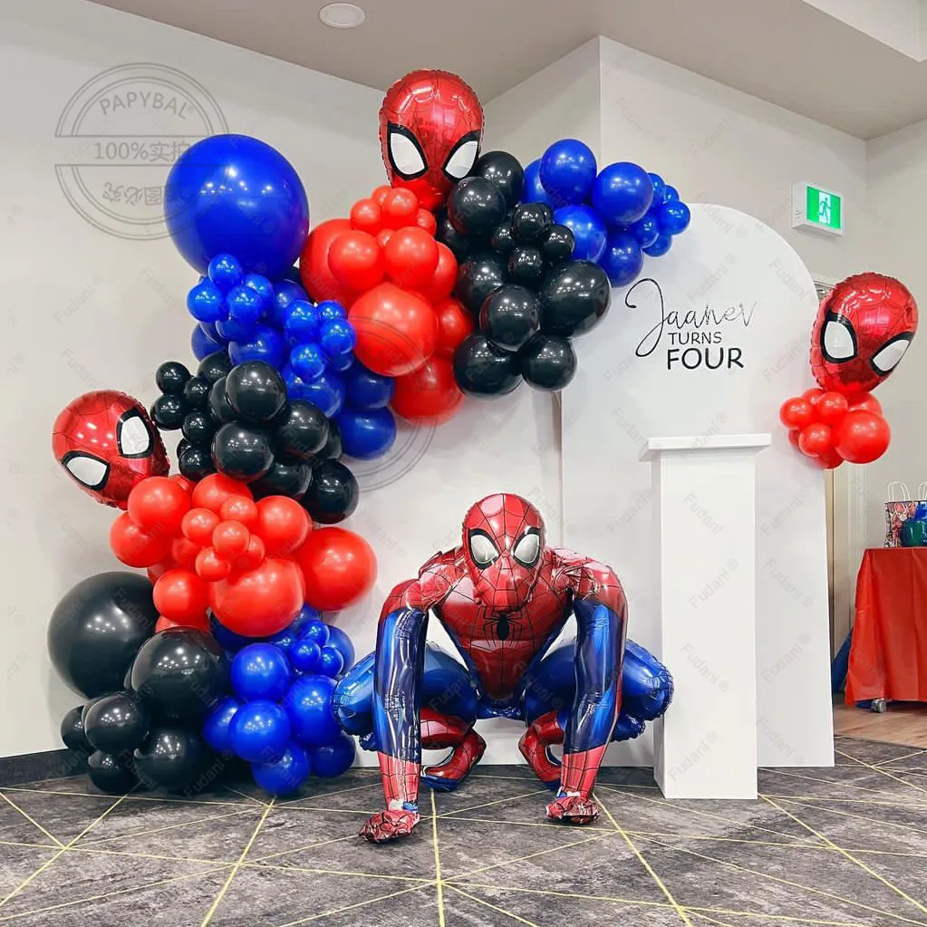 85pcs Red Blue Black Latex Balloon with 3d Spider-Man Balloon Kit Marvel Superhero-themed Balloons for Boy Birthday Party Decor