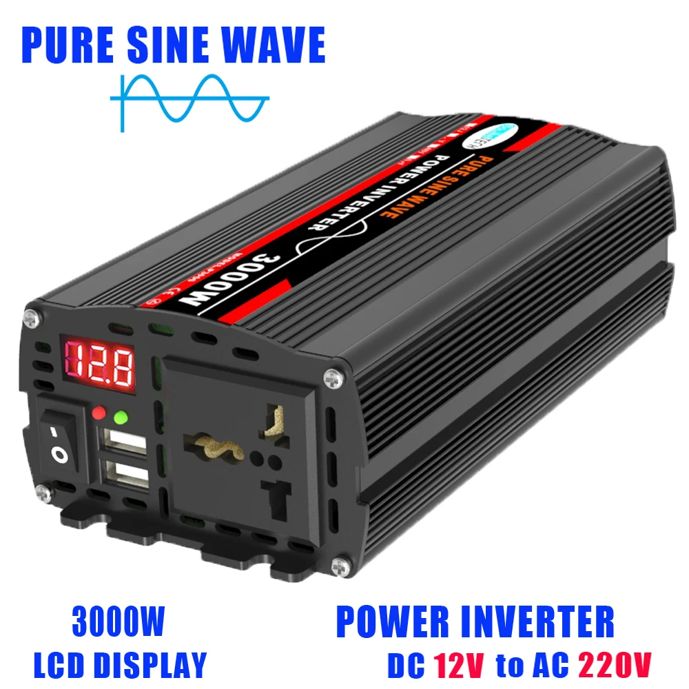 Efficient 3000W Power Inverter with Multiple DC Input Options Perfect for Solar Panels and 12V/24V Power Sources