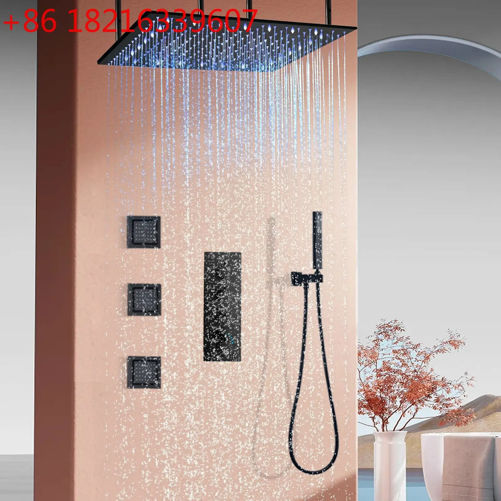Bathroom black concealed shower set 20 inch LED top spray rain shower household constant temperature