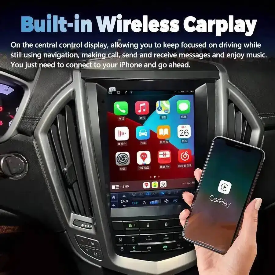 9.7 Inch Android15 Car Multimedia Stereo 4G Wifi Navigation GPS BT Carplay Radio Head Unit For Cadillac SRX 2009-2012 LED Screen