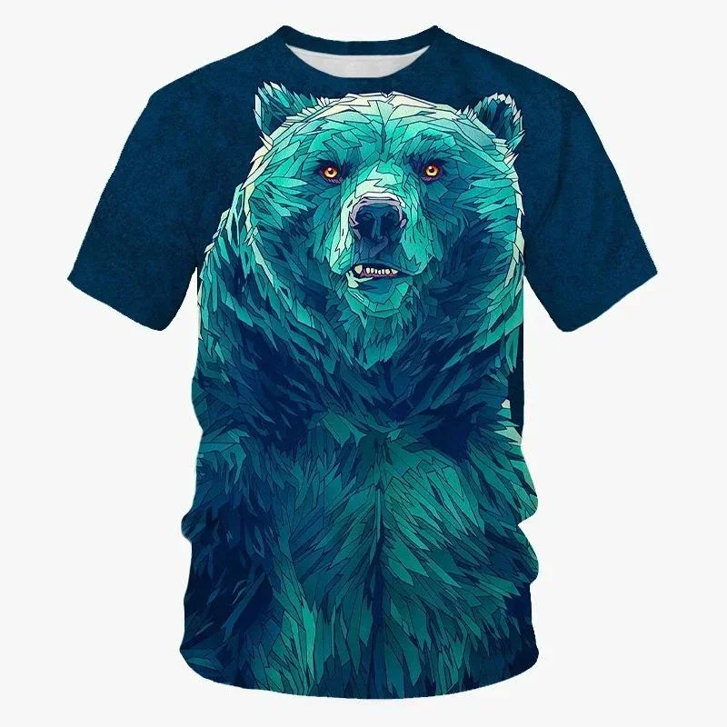 Cool Art Bear Design T-shirt Men's Clothing Short Sleeves O-neck T Shirts 3D Print Street Harajuku Trend Fashion Animal Tees Top
