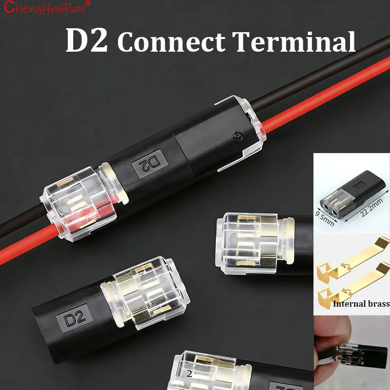 ChengHaoRan 2-20PCS D2 Double Wire Quick Connect Terminal 2P Connector LED Power Wire Plug And Unplug Without Soldering Or Strip