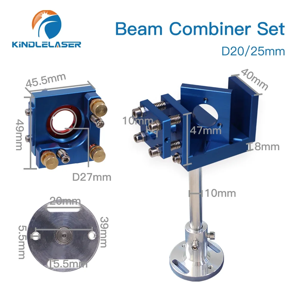 KINDLELASER 20mm ZnSe Laser Beam Combiner + Mount + Laser Pointer Blue Beam Combiner Set for CO2 Laser Engraving Cutting Machine