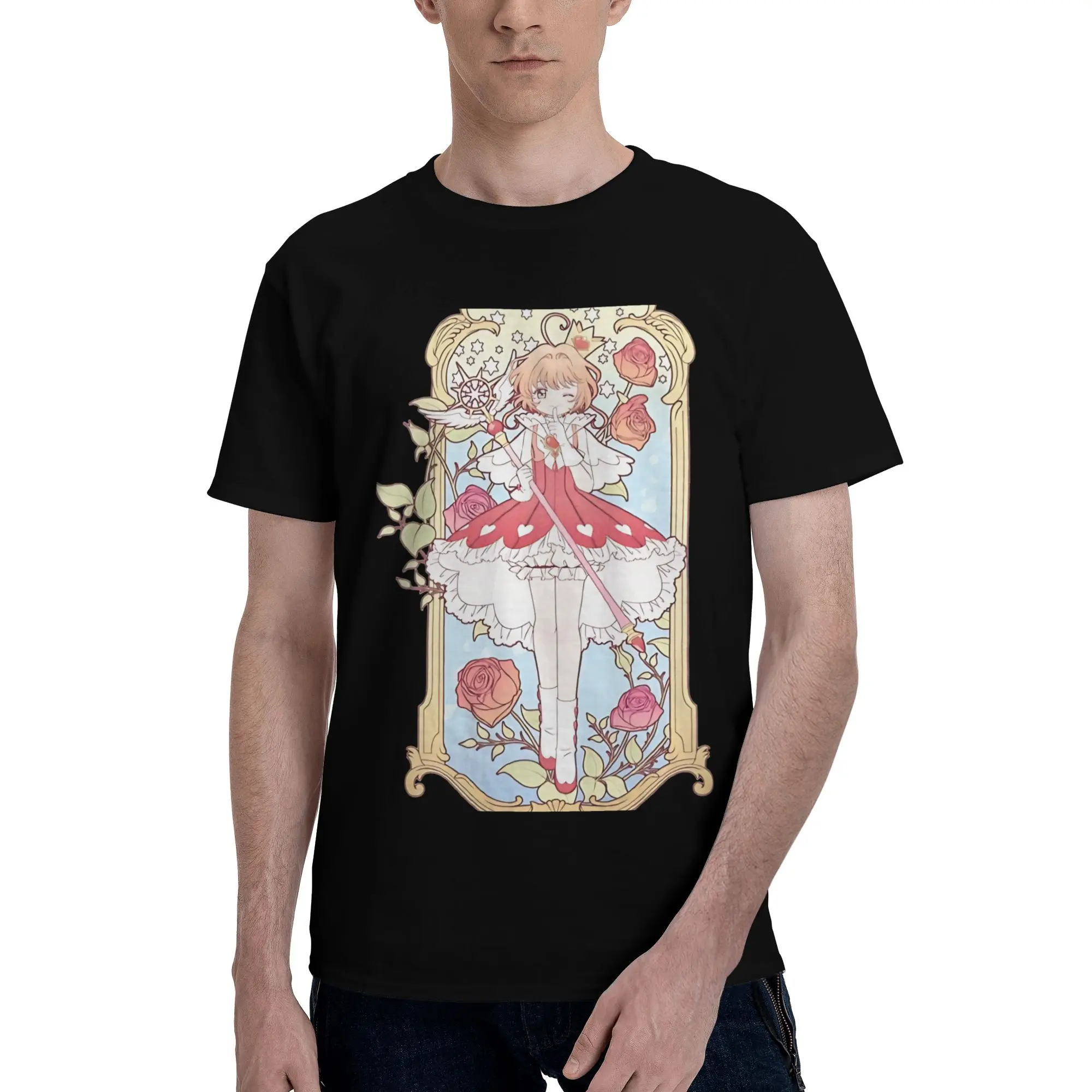 Sakura Kinomoto Funny Graphic 100% Cotton T-Shirt Bandai Cardcaptor Sakura Tees Tops For Men