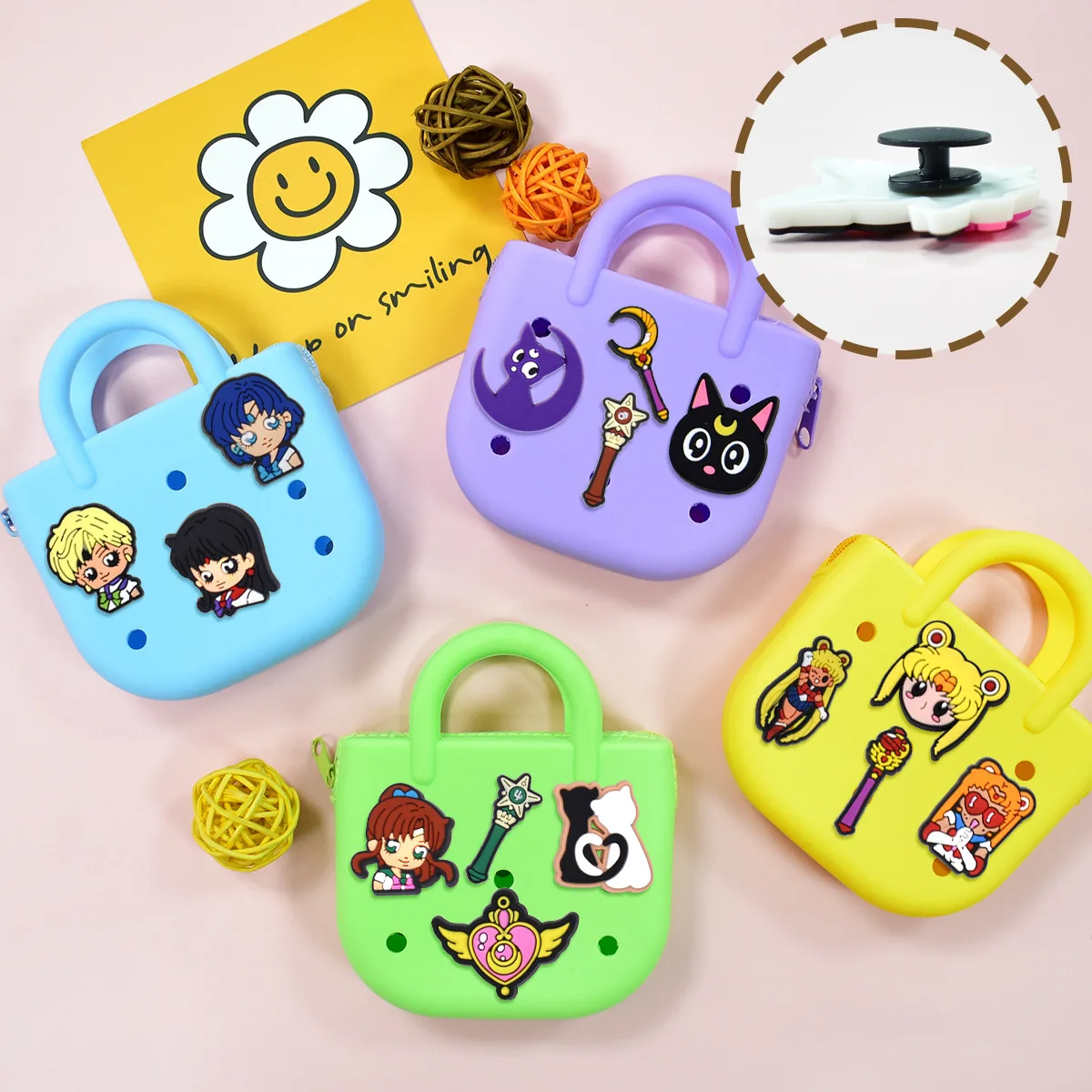 17/34pcs set Magical Anime Shoe Charms Kawaii Moon Star PVC Detachable Clips for Crocs Clogs Sandals Decoration Accessories