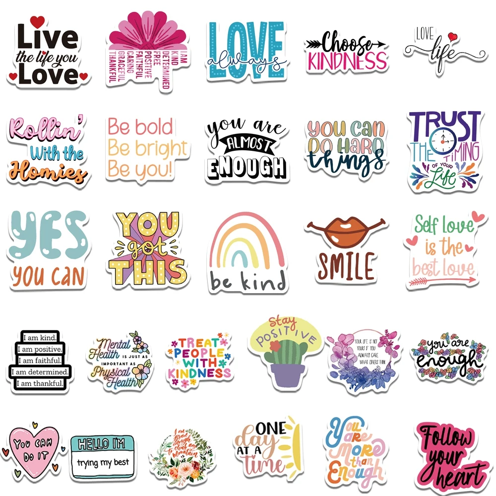 52pcs Inspirational Quote Stickers Pack Positive Decals for Water Bottle Laptop Phone Skateboard Helmet Gifts for Teens Kids