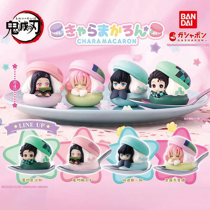 Bandai Original Demon Slayer Gashapon en forme de macaron, figurine mini anime Kamado Tanjiro, modèle de collection en PVC pour les collectionneurs d'anime