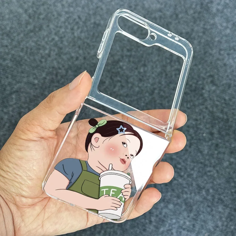 Cute Kawaii Aesthetic Chubby Girl Pattern Cover Case For Samsung Galaxy Z Flip6 Flip5 5G Hard PC Clear Shell Cases Flip 3 4 5 6