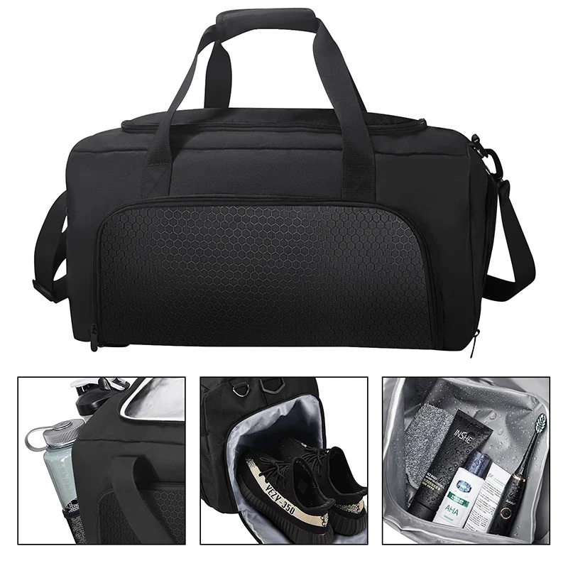 Black Gym Bag Men Large Capacity Fitness Sports Bags Dry Wet Separate Waterproof Training Travel Handbag with Shoe Compartment