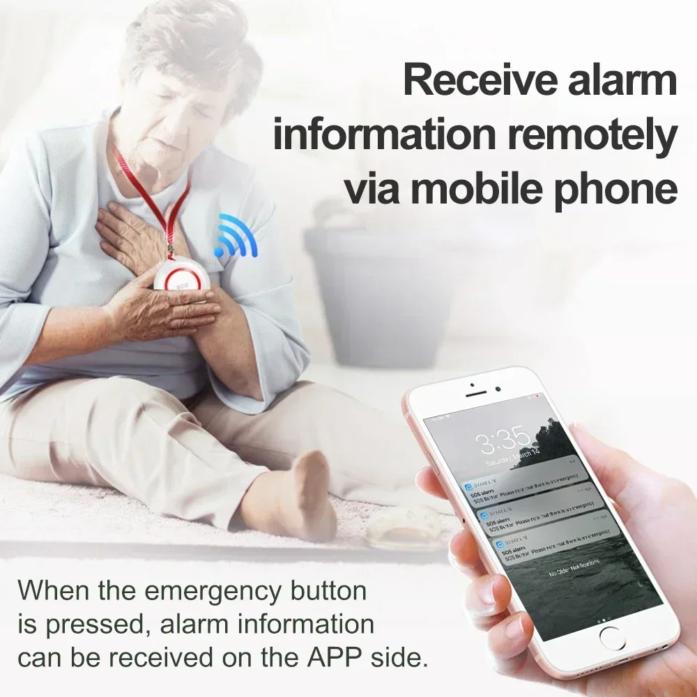 Emergency Button Alarm 433MHZ Tuya WiFi SOSRechargeable Wireless Smart Alert System Button for Elderly Handicapped Caregiver