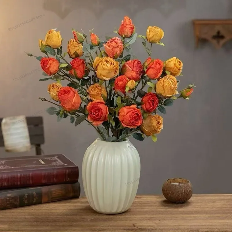 For French light luxury relief cream wind ceramic vase home ornament living room flower arrangement