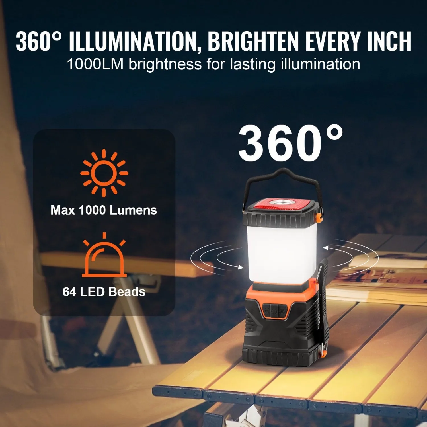 360 ° فانوس تخييم LED 1000LM - 4 أوضاع (مصباح يدوي/فانوس/SOS/ضوء أحمر) IPX7 مقاوم للماء 300+ ساعة وقت التشغيل محمول خارجي Em #6