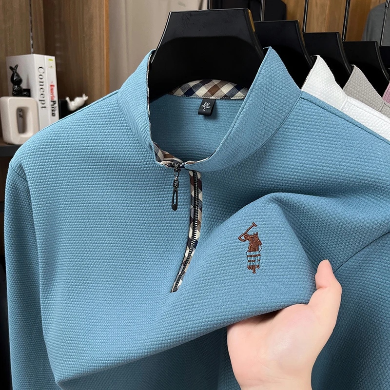 

High end half zipper stand up collar long sleeve T-shirt men's autumn new trend luxury brand embroidery casual sports sweatshirt