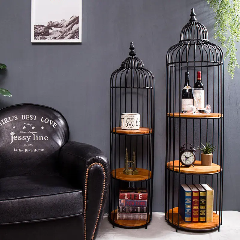 American retro wrought iron floor bird cage ornament shelf decoration creative home living room room European flower stand