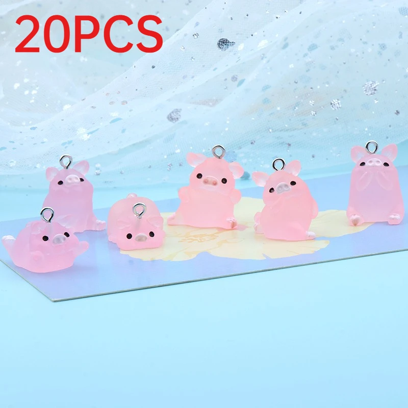 

20Pcs Glow In Dark 3D Pink Pig Resin Charms With Eye Pins DIY Keychain Car Pendant Decor Accessories