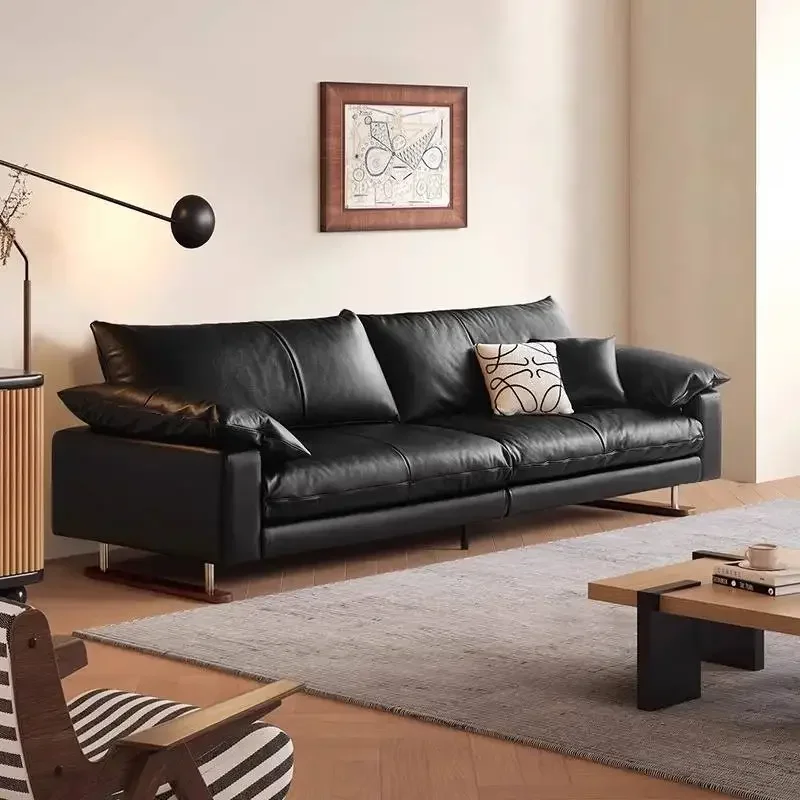 

Comfortable Vintage Sofas Fancy Genuine Leather Lounge Living Room Couches Designer Solid Wood Divano Da Soggiorno Furniture