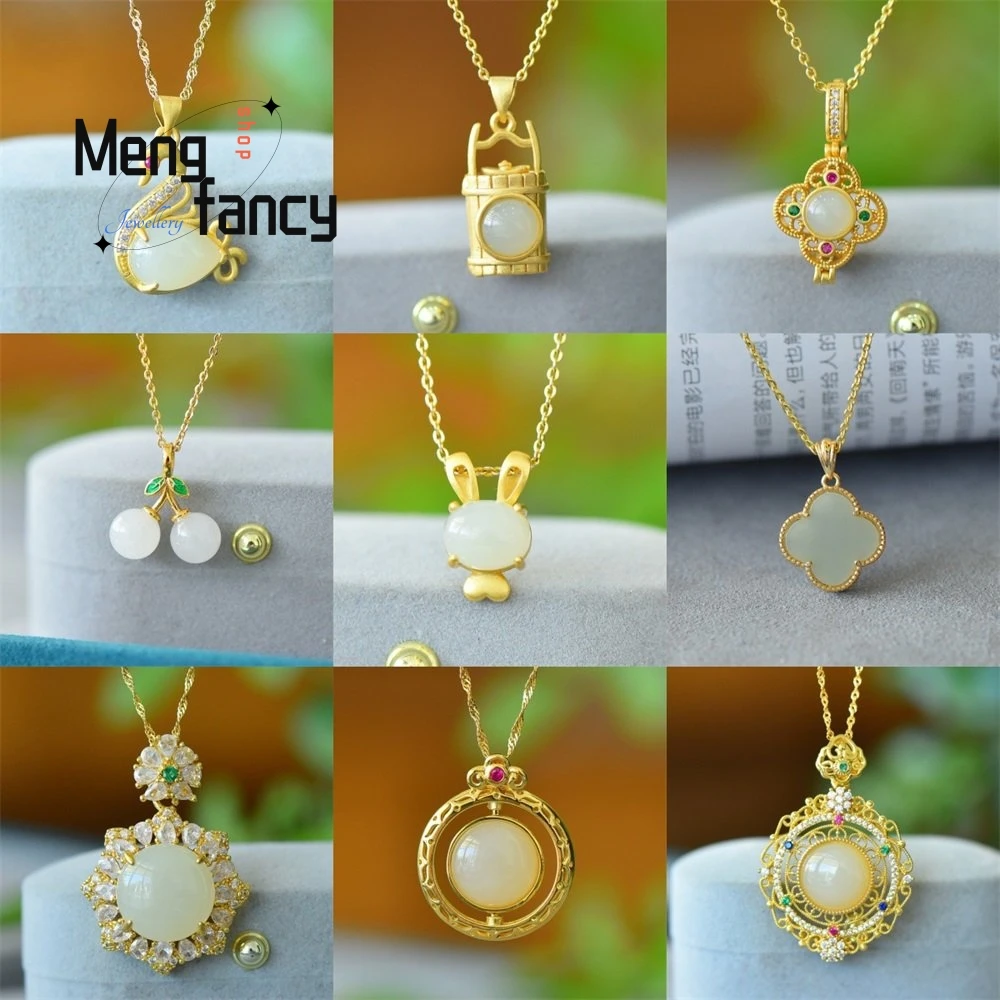 

Модный кулон-свани из натурального хотанского нефрита с медной инкрустацией, цепочка на ключицу, нишевый дизайн, универсальное изысканное украшение для молодых девушек