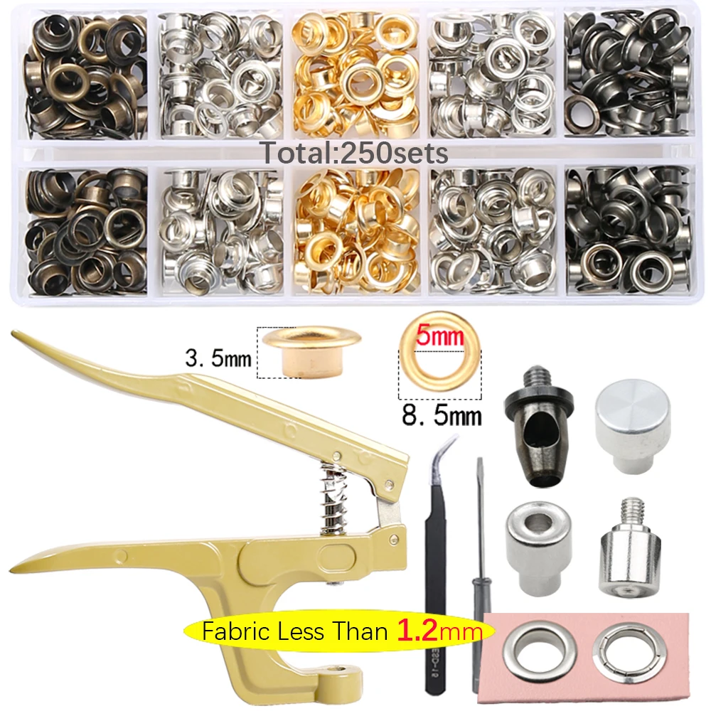 For Thick Fabric 5mm Brass Eyelets with Multifunctional Pliers Grommet Kit Leather Belt Scrapbooking Eyelet Tool and Accessoires