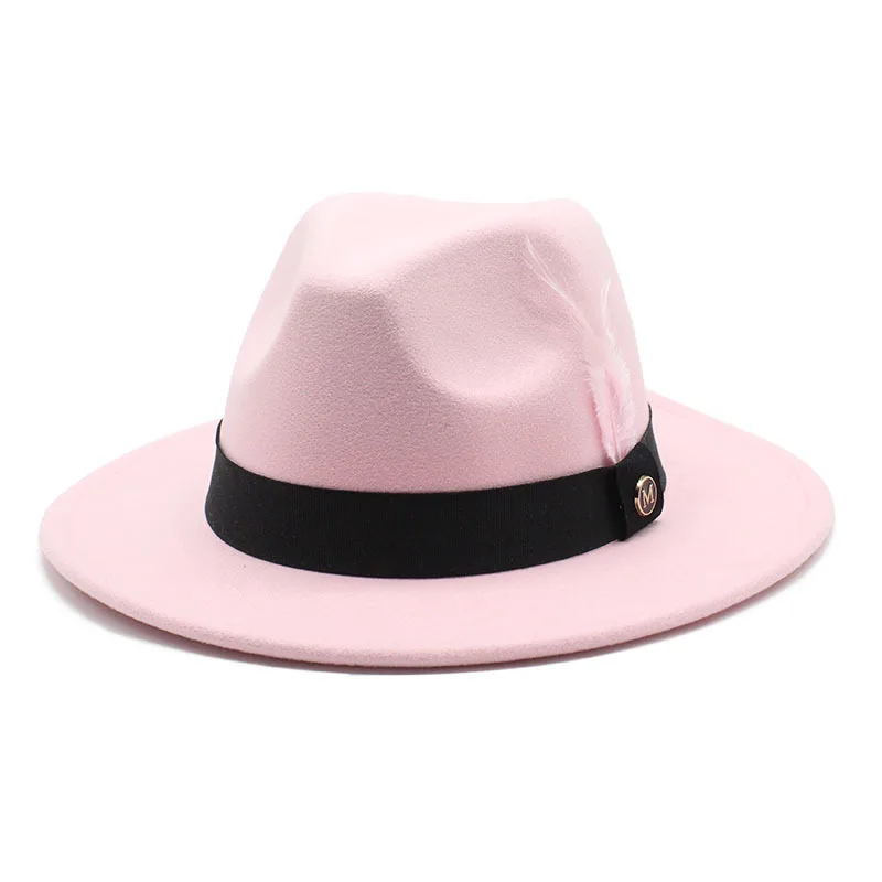 Autumn And Winter New Panama Hat British Style All Match Flat Brim Fedora Hat Pink Wool Top Hat Men S And Women S Hats